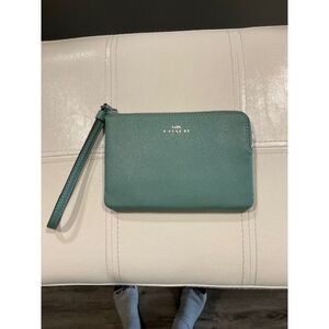 Coach Corner Gray/Blue crossgrain leather Silver Hardware Wristlet ***